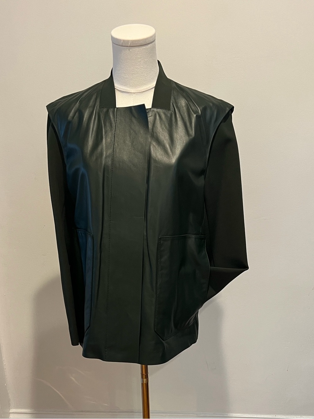 Lafayette 148 Hunter Green Leather Front Jacket - Classic Minimalist